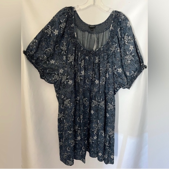 Torrid Chambray Pockets Puff Sleeve Smocked Floral Blue Mini Skater Dress 3X - Picture 4 of 11